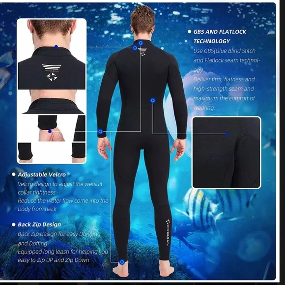 NWT Dive and Sail All Black 3MM Front Zip Full Wetsuit size Large